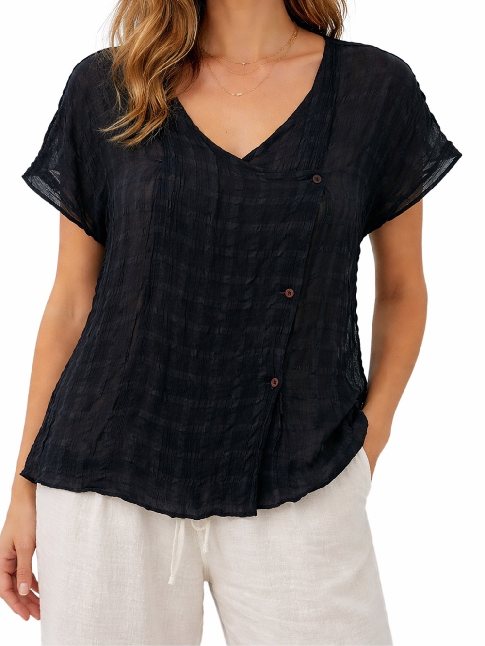 Ivan Grundahl Blue Chiffon Blouse Semi Sheer Minimalist Lagenlook Coastal Small